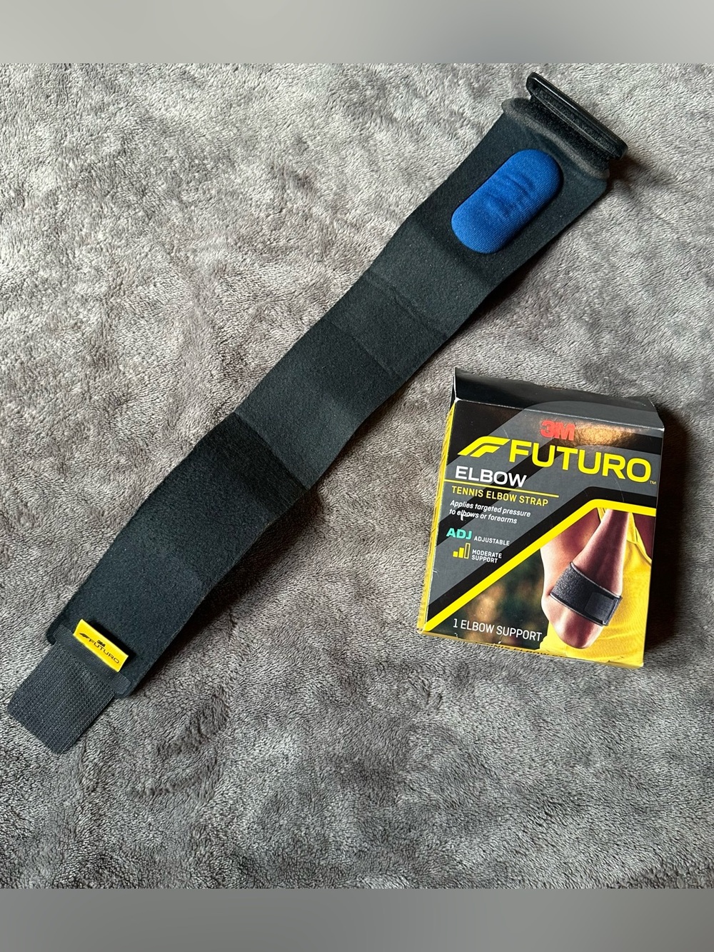 Futuro Black Elbow Support Strap with Blue Pad